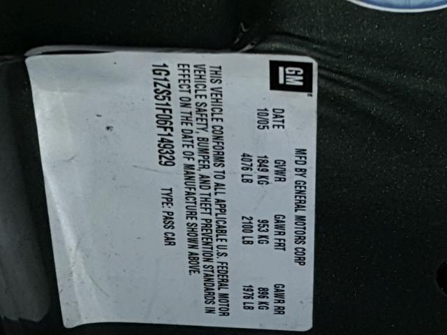 1G1ZS51F06F149329 - 2006 CHEVROLET MALIBU LS მწვანე ფოტო 10