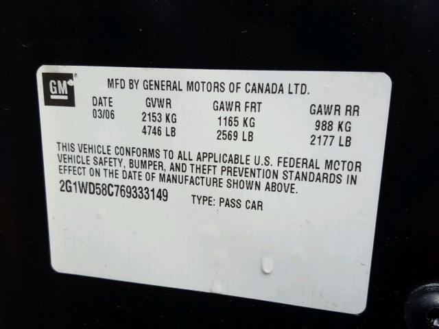 2G1WD58C769333149 - 2006 CHEVROLET IMPALA SUP BLACK photo 10