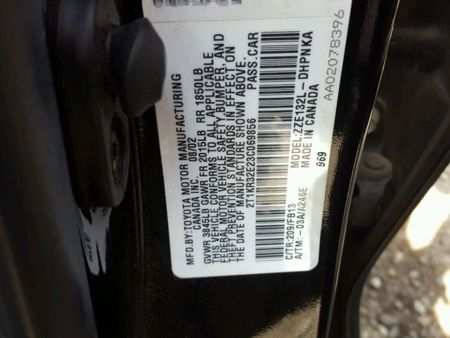 2T1KR32E23C069856 - 2003 TOYOTA COROLLA MA BLACK photo 10