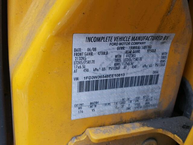 1FD3W36548EE10813 - 2008 FORD F350 SUPER YELLOW photo 10