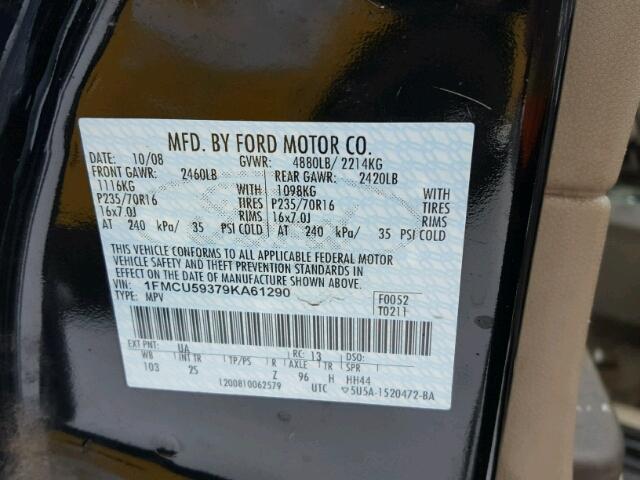 1FMCU59379KA61290 - 2009 FORD ESCAPE HYB BLACK photo 10