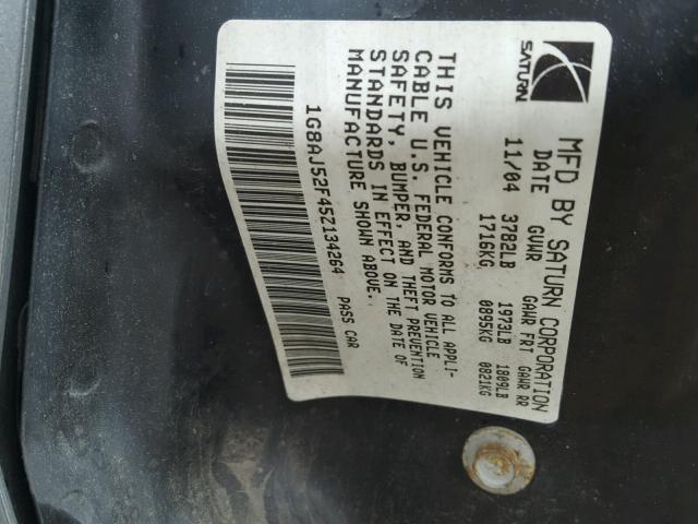 1G8AJ52F45Z134264 - 2005 SATURN ION LEVEL GRAY photo 10