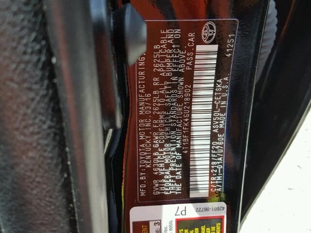 4T1BF1FK4GU218902 - 2016 TOYOTA CAMRY LE შავი ფოტო 10