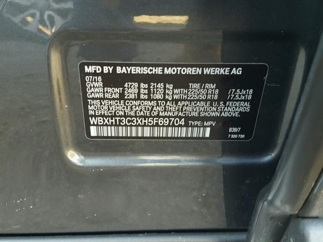 WBXHT3C3XH5F69704 - 2017 BMW X1 XDRIVE2 Grau Foto 10