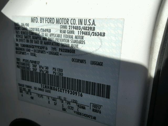 1LNHM86SXYY930916 - 2000 LINCOLN LS Ağ foto 10