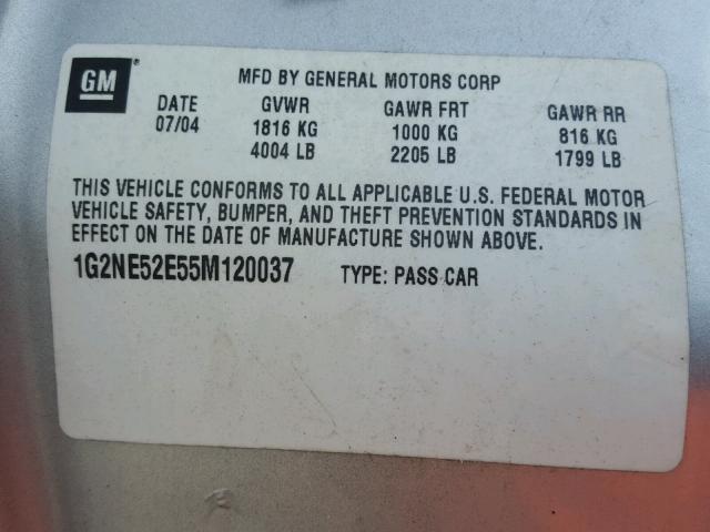 1G2NE52E55M120037 - 2005 PONTIAC GRAND AM S Արծաթագույն լուսանկար 10