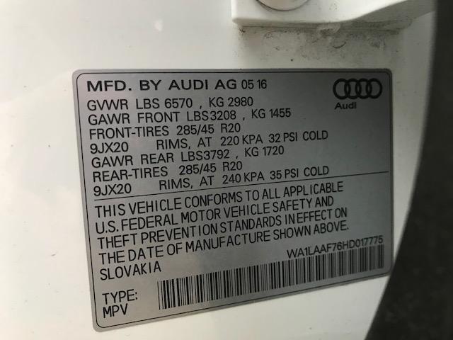 WA1LAAF76HD017775 - 2017 AUDI Q7 PREMIUM WHITE photo 9