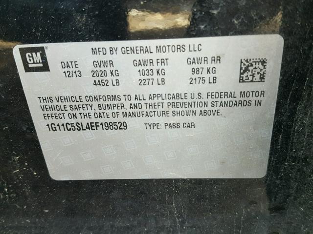 1G11C5SL4EF198529 - 2014 CHEVROLET MALIBU 1LT BLACK photo 10