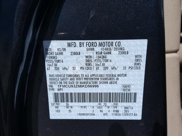 1FMCU93Z68KD56996 - 2008 FORD ESCAPE XLT GREEN photo 10