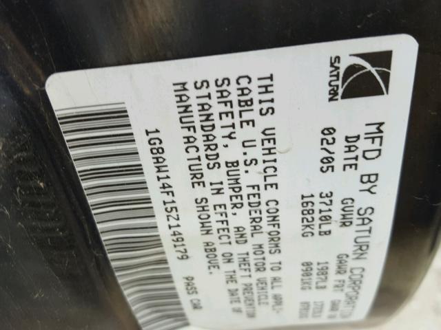 1G8AW14F15Z149179 - 2005 SATURN ION LEVEL GRAY photo 10