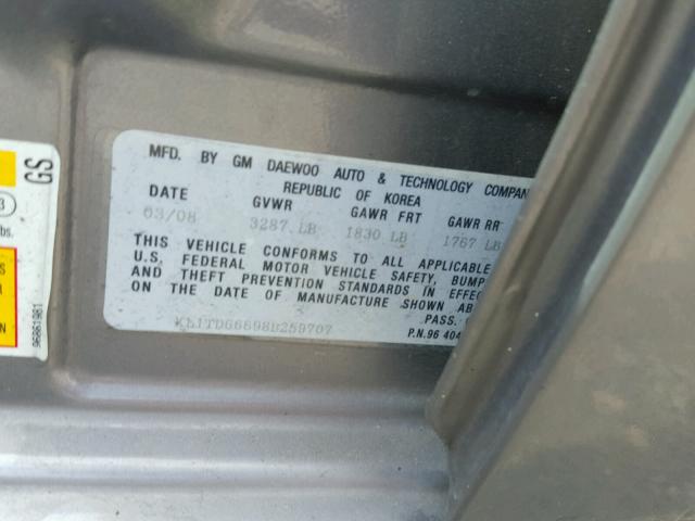 KL1TD66698B259707 - 2008 CHEVROLET AVEO BASE Gri fotoğraf 10