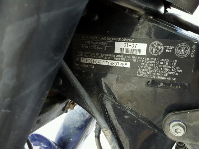 1HD1FC4147Y680728 - 2007 HARLEY-DAVIDSON FLHTCUI Көк фото 19