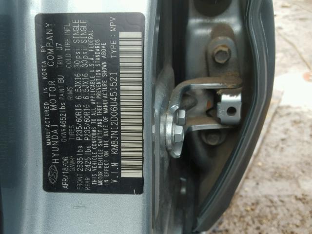 KM8JN12D06U451521 - 2006 HYUNDAI TUCSON GLS BLUE photo 10