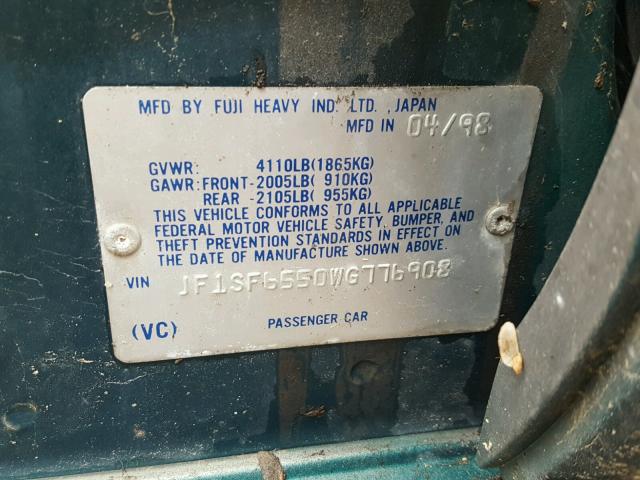 JF1SF6550WG776908 - 1998 SUBARU FORESTER S GREEN photo 10