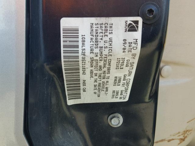1G8AL52F35Z118342 - 2005 SATURN ION LEVEL TAN photo 10