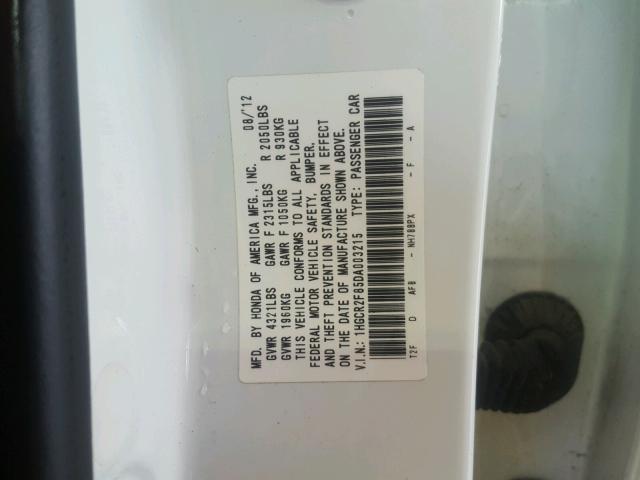 1HGCR2F85DA003215 - 2013 HONDA ACCORD EXL WHITE photo 10