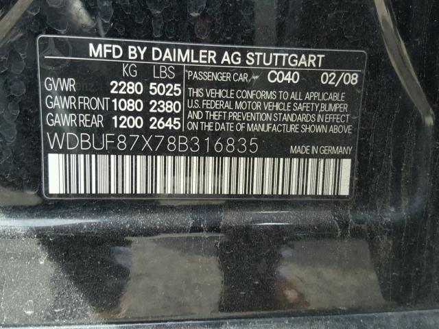 WDBUF87X78B316835 - 2008 MERCEDES-BENZ E 350 4MAT BLACK photo 10