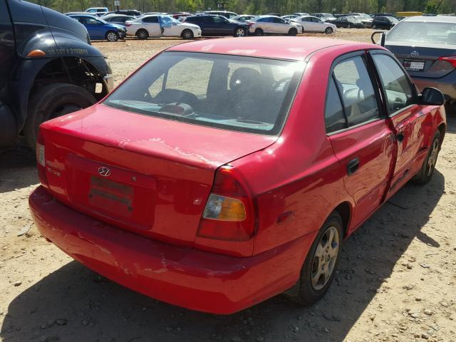 KMHCG45C22U357481 - 2002 HYUNDAI ACCENT GL RED photo 4