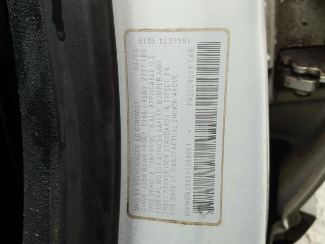 WVWNA23B5YE389051 - 2000 VOLKSWAGEN PASSAT GLS SILVER photo 10