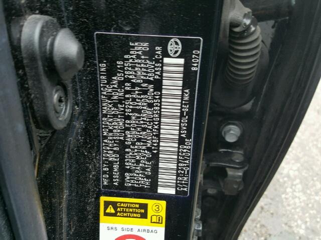 4T4BF1FK4GR583540 - 2016 TOYOTA CAMRY LE შავი ფოტო 10