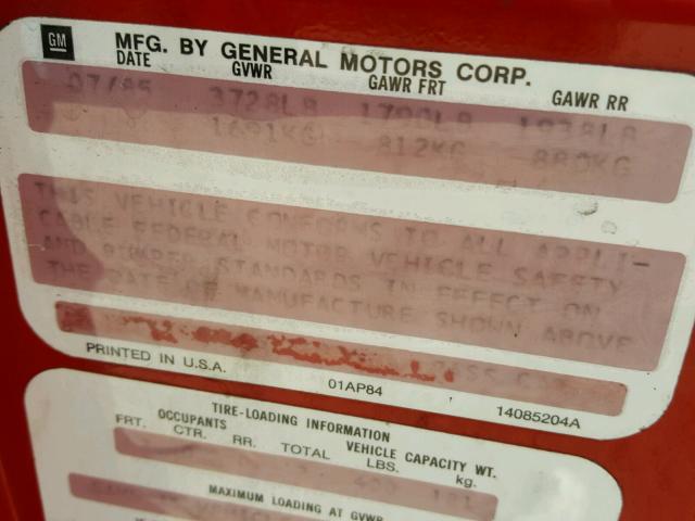 1G1YY0784F5136336 - 1985 CHEVROLET CORVETTE RED photo 10