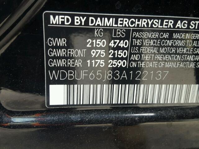 WDBUF65J83A122137 - 2003 MERCEDES-BENZ E-CLASS BLACK photo 10