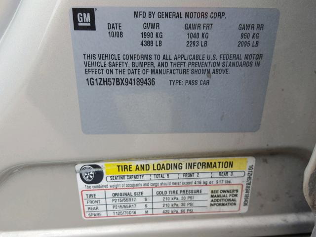 1G1ZH57BX94189436 - 2009 CHEVROLET MALIBU 1LT 棕色 照片 10