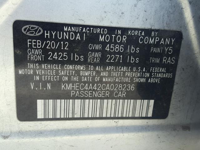 KMHEC4A42CA028236 - 2012 HYUNDAI SONATA HYB SILVER photo 10