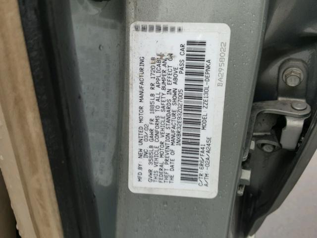 1NXBR32E93Z027005 - 2003 TOYOTA COROLLA CE GRAY photo 10