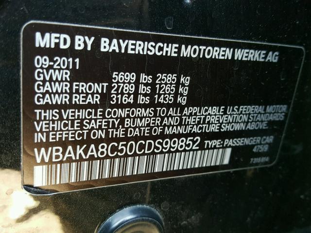 WBAKA8C50CDS99852 - 2012 BMW 750I BLACK photo 10