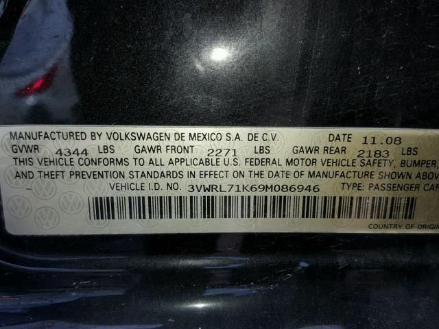 3VWRL71K69M086946 - 2009 VOLKSWAGEN JETTA TDI BLACK photo 10