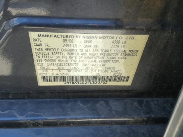 1N4BA41E27C820702 - 2007 NISSAN MAXIMA SE CHARCOAL photo 10