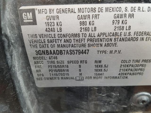3GNBAADB7AS579447 - 2010 CHEVROLET HHR LS BLACK photo 10