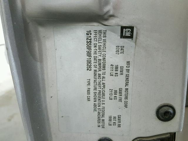 1G1ZS58F98F106262 - 2008 CHEVROLET MALIBU LS 银色 照片 10