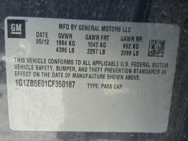 1G1ZB5E01CF350187 - 2012 CHEVROLET MALIBU LS ნაცრისფერი ფოტო 10