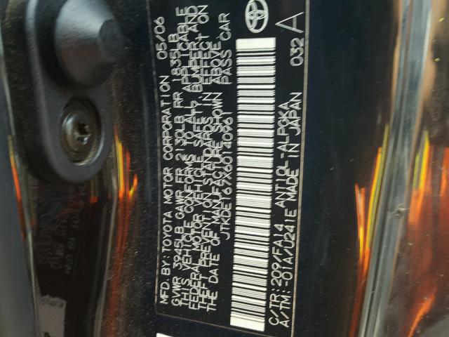 JTKDE167X60140961 - 2006 TOYOTA SCION TC 黑色 照片 10