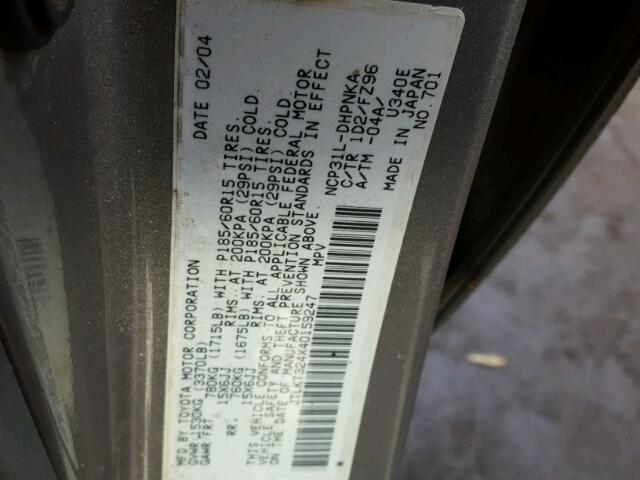 JTLKT324X40159247 - 2004 TOYOTA SCION XB Boz foto 10
