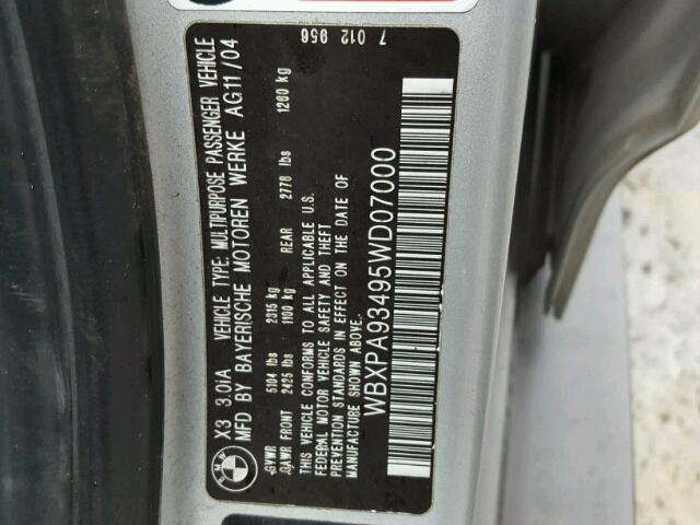 WBXPA93495WD07000 - 2005 BMW X3 3.0I SILVER photo 10