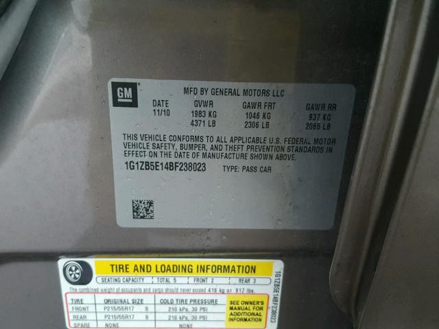 1G1ZB5E14BF238023 - 2011 CHEVROLET MALIBU LS 棕色 照片 10