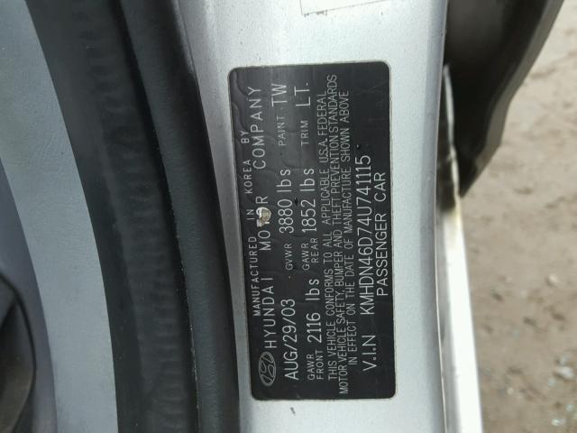 KMHDN46D74U741115 - 2004 HYUNDAI ELANTRA GL SILVER photo 10