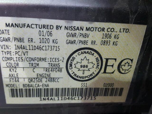 1N4AL11D46C173715 - 2006 NISSAN ALTIMA S TAN photo 10