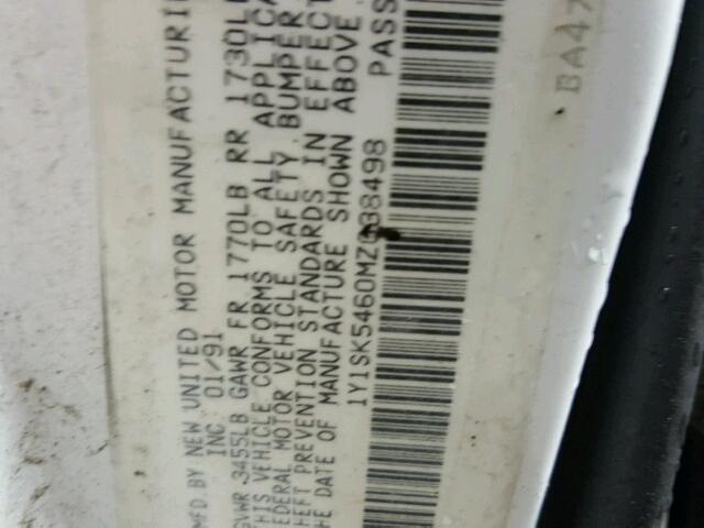 1Y1SK5460MZ038498 - 1991 GEO PRIZM BASE თეთრი ფოტო 10