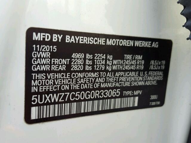 5UXWZ7C50G0R33065 - 2016 BMW X3 SDRIVE2 WHITE photo 10