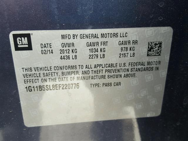 1G11B5SL8EF220776 - 2014 CHEVROLET MALIBU LS ლურჯი ფოტო 10