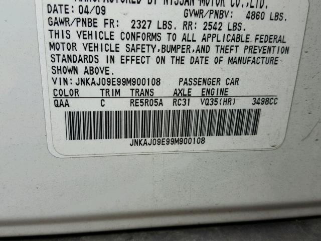 JNKAJ09E99M900108 - 2009 INFINITI EX35 BASE WHITE photo 10