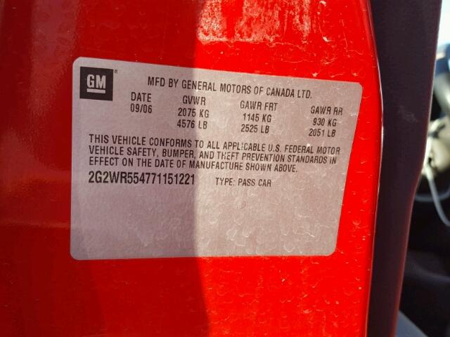2G2WR554771151221 - 2007 PONTIAC GRAND PRIX 红色 照片 10