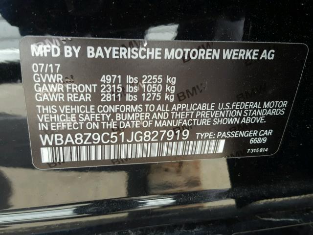 WBA8Z9C51JG827919 - 2018 BMW 330 XIGT BLACK photo 10