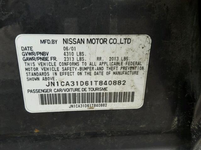 JN1CA31D61T840882 - 2001 NISSAN MAXIMA GXE CHARCOAL photo 10