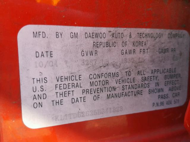 KL1TD62625B341828 - 2005 CHEVROLET AVEO BASE Qırmızı foto 10