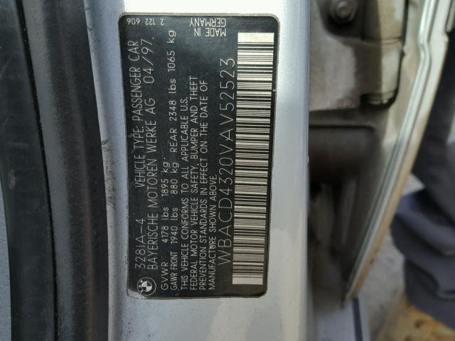 WBACD4320VAV52523 - 1997 BMW 328 I AUTO SILVER photo 10